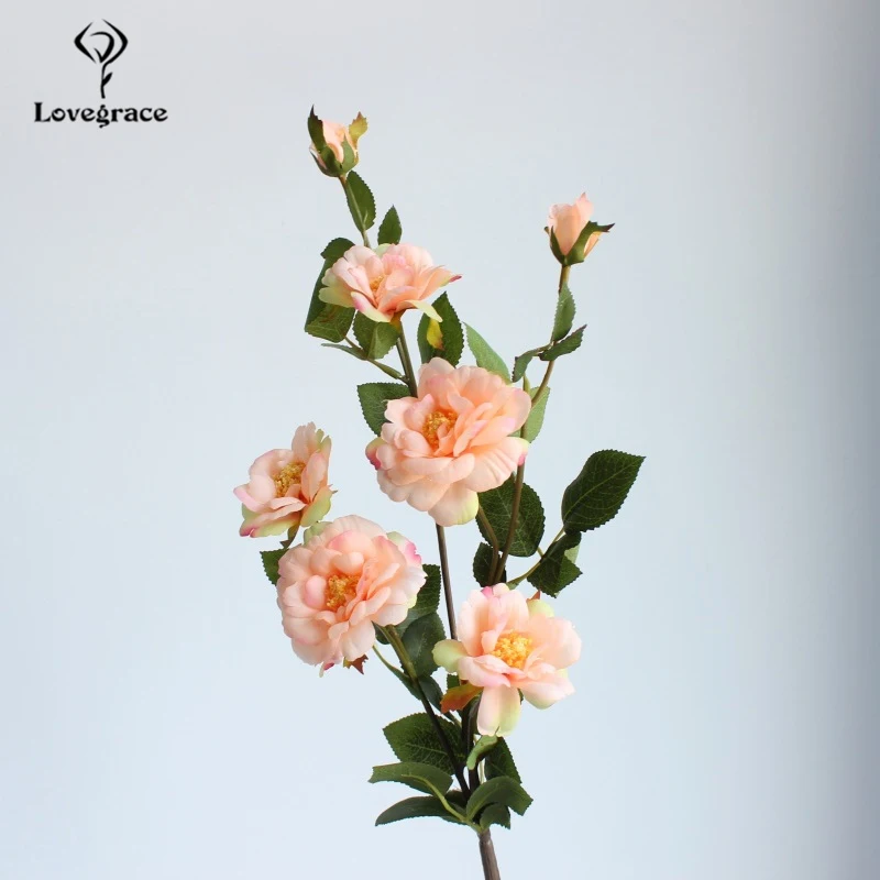 Champagne Lovegrace шелковые китайские розы, искусственные цветы для декора дома, пластиковые Стволовые свадебные букеты невесты, китайские розы, искусственные цветы - Цвет: Champagne