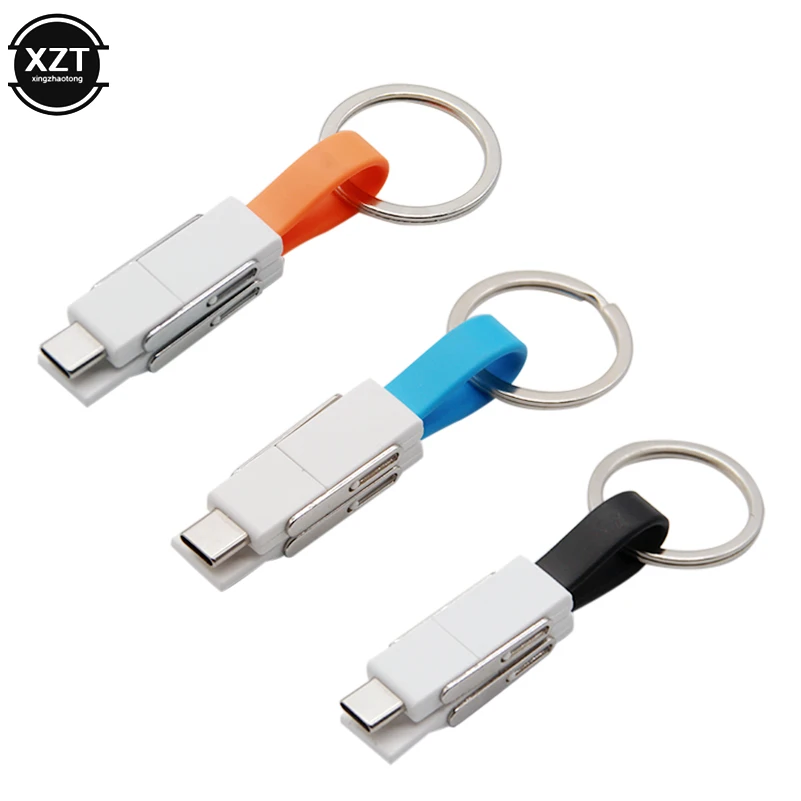 Портативный 4 в 1 USB кабель Micro usb type C для кабеля Lightning для iPhone XR X 11 samsung HUAWEI 2A мини брелок зарядный кабель