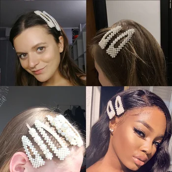 3/4/5pcs/Set Women Girls Elegant Full Pearls Geometric Hair Clips Sweet Hair Ornament Hairpin Barrette Headband Hair Accessories 6