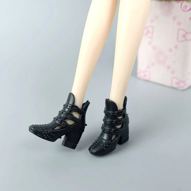 par/lote de zapatos negros para muñecas Barbie, sandalias de