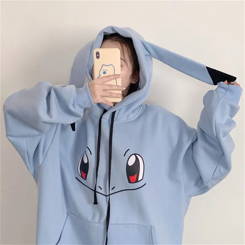 Squirtle Милая толстовка с капюшоном для девочек с рисунком из мультфильма «Покемон Пикачу», «чармандер», «Бульбазавр», «Сквиртл», куртка с принтом, топ с капюшоном средней длины - Цвет: Squirtle
