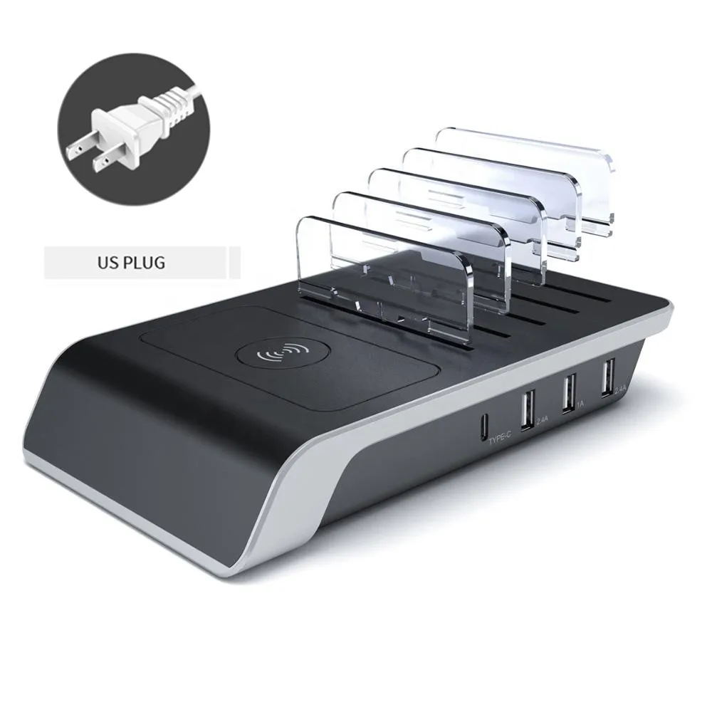 BLACK-US PLUG Быстрое беспроводное зарядное устройство для Iphone samsung Qc 3,0 Быстрая зарядка несколько Usb портов зарядная док-станция Настольный телефон Органайзер несколько - Цвет: BLACK-US PLUG