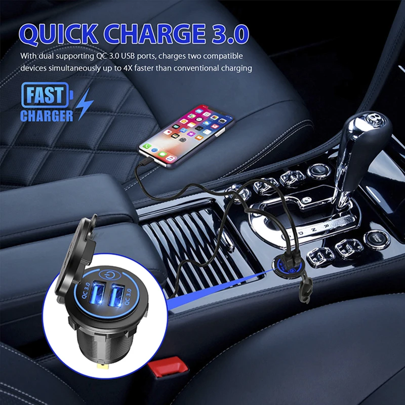   3.0  USB  ڵ   ׼  12V/24V PD QC3.0  ܼƮ, ġ  Led  