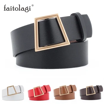 

Needle-free Women Waist Belt Strap Gold Buckle Wide Ladies Dress Belt White Black Leather Pants Jeans Belt