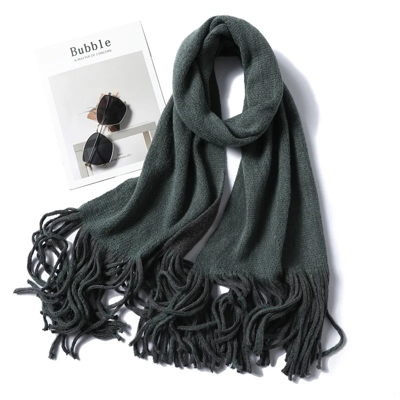 Роскошный брендовый однотонный кашемировый женский шарф зимние теплые шали и обертывания двухсторонние пашмины Дамские длинные кисточки теплый плед