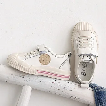 

2019 Autumn Kid's Shoes Casuals Hook & Loop Solid Shallow Round Toe Neutral Flat Heels Non-slip TB-916