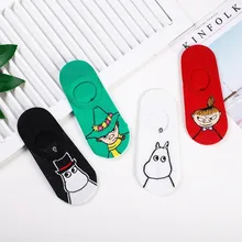 Anime hippo print socks Snufkin Nuuskamuikkunen Little My Pikku myy cute fun cartoon women cotton spring summer Invisible sock