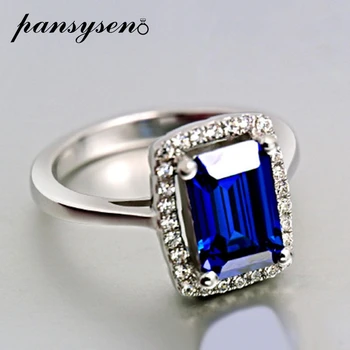 

PANSYSEN Charms 9x7mm Sapphire Gemstone Silver 925 Jewelry Rings for Women Wedding Engagement Fine Jewelry Ring Wholesale
