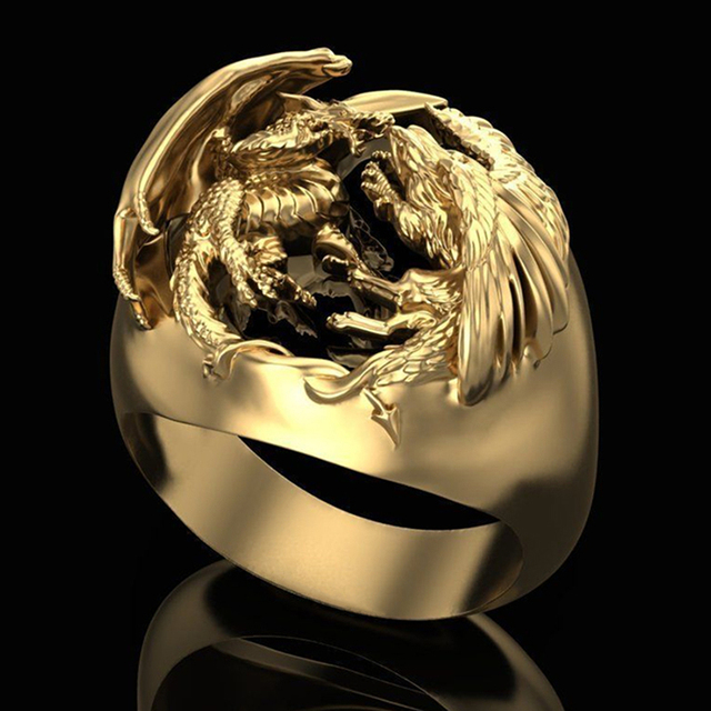Style Collection! Luxury Men's Domineering Dragon Pattern Rings Inlay Big Red Crystal Ring Rock Biker Wedding Party Jewelry