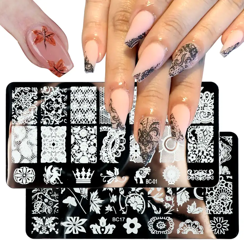 12x6cm Dentelle Dessins Ongles Estampage Plaque Modele Feuille D Erable Papillon Fleur Pochoirs Pour Ongles Vernis Moule Manucure Bebc01 20 1 Aliexpress