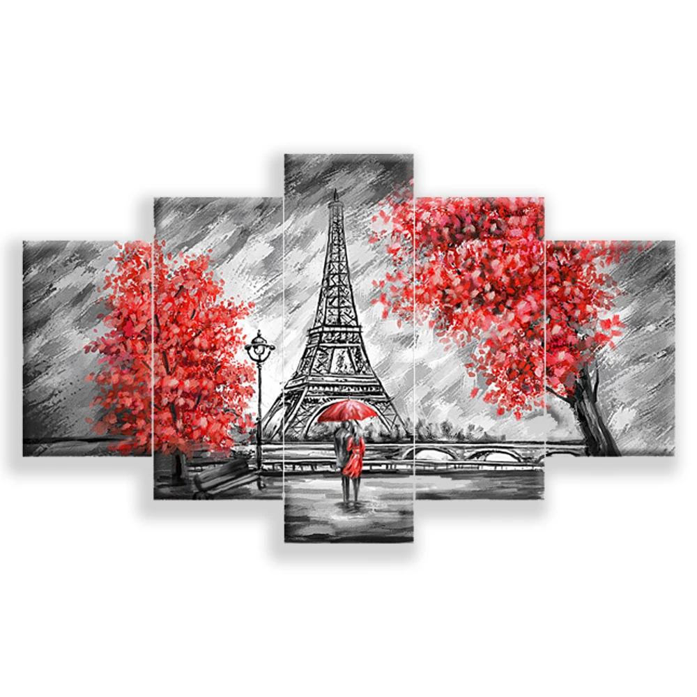 love-couple-red-tree-dark-pairs-Tower-5-Piece-Wall-Art-Canvas-Painting-Modular-Picture-Living