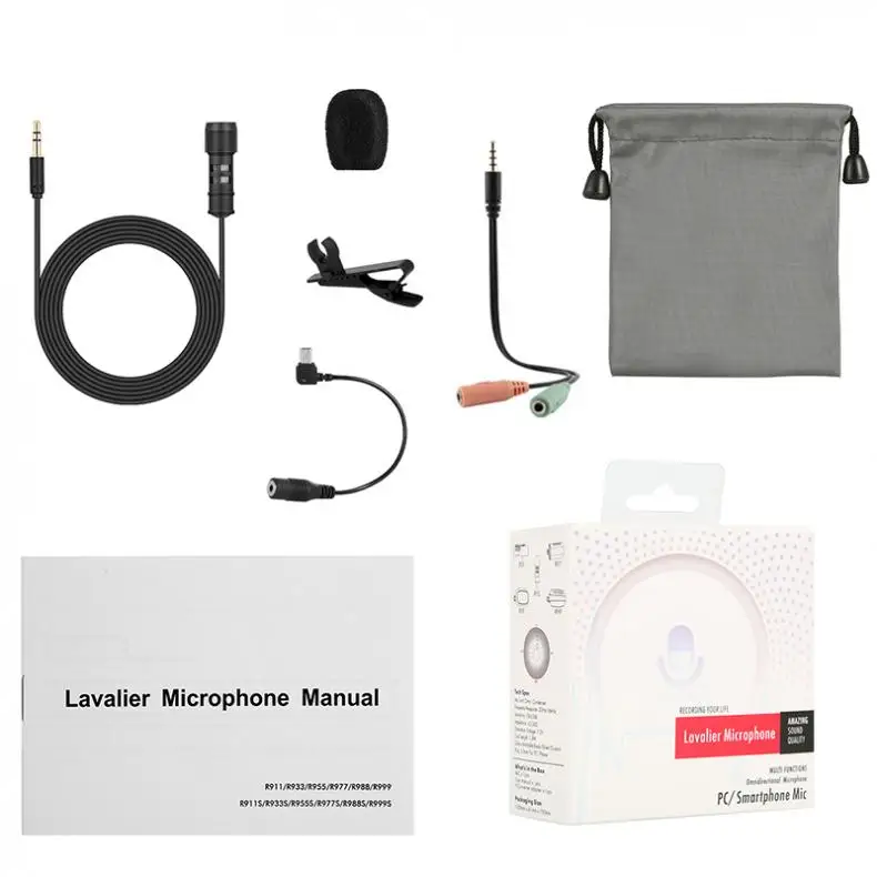 R955S/R955GoPro многофункциональный мини петличный микрофон с 1,8 м аудио кабель для обучения/деловых встреч