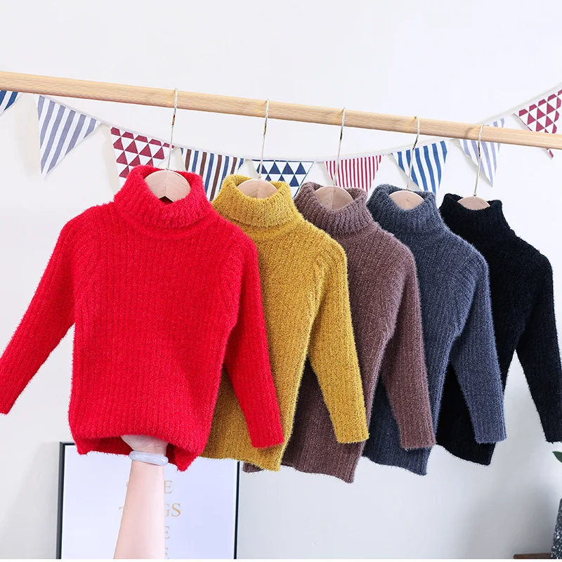 

New Style Winter White for Children High Collar Sweater Korean-style Male Baby Knitted Solid Color Girls Bottoming Shirts Thick