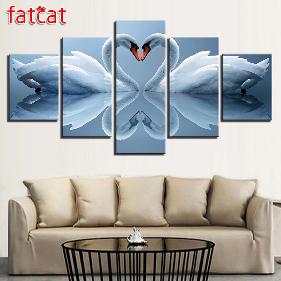 FATCAT 5 Панель Белый лебедь пары животных Diy алмазная живопись полная квадратная