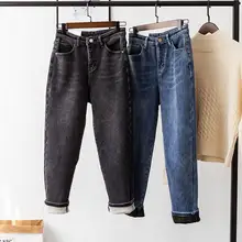 Винтажные штаны-шаровары для мальчиков, зимние женские свободные вельветовые джинсовые брюки с высокой талией, теплые джинсы из хлопка и флиса Mujer