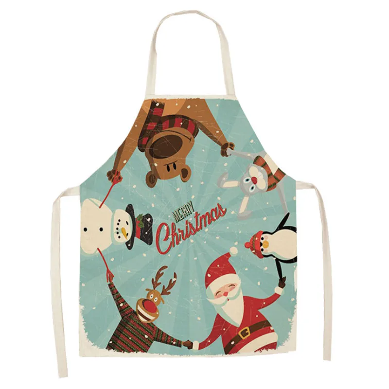 1pcs Christmas Apron Santa Claus Pinafore Cotton Linen Aprons Woman Adult Kids Xmas Gifts Bibs for Home Kitchen Cooking Baking