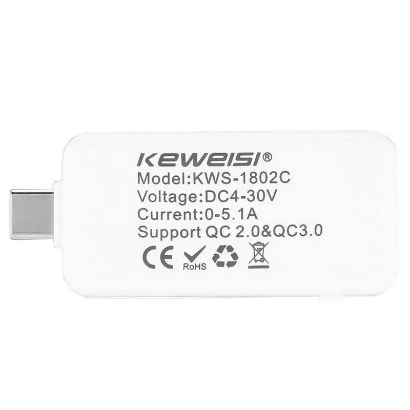 KEWEISI тип-c измерительный прибор Usb Тестер измеритель мощности Usb мультиметр тестер напряжения и тока 0-5.1A 4-30 в Usb тестер мощности Dis