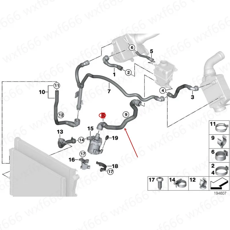 Water pump hose Radiator hose Water tank water pipe Suitable for X5b mwX6 2008-2013 Coolant hose Auxiliary water pipe Heat pipe
