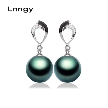 

AINUOSHI Luxury 925 Sterling Silver Earring Heart Shaped Drop Earrings 9mm Round Tahiti Pearl Earrings Birthday Anniversary Gift