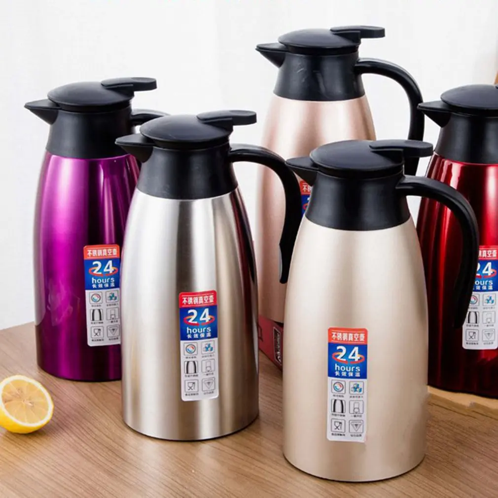 2L 304 Stainless Steel Coffee Pot Vacuum Double Insulation Pot European Style Home Hotel Kettle 20-Hour Heat Preservation