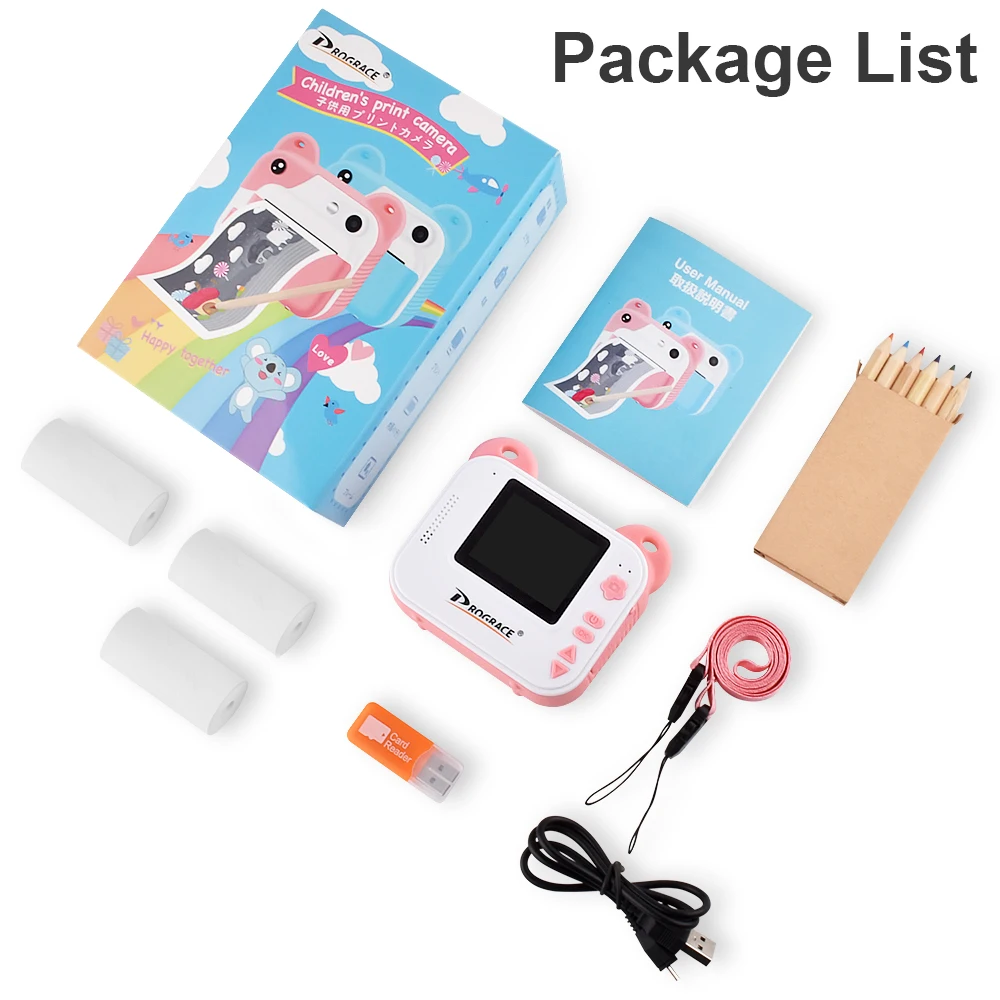 Prograce Kid Instant Print Camera Thermal Printing Camera Digital Photo Camera Girls Toy Child Camera Video Boy's Christmas Gift