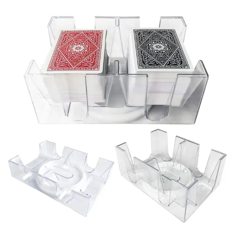 

2/6 Deck Transparent Poker Card Box PC Playing Card Stand with Rotating Tray Casino Party Board Game Props