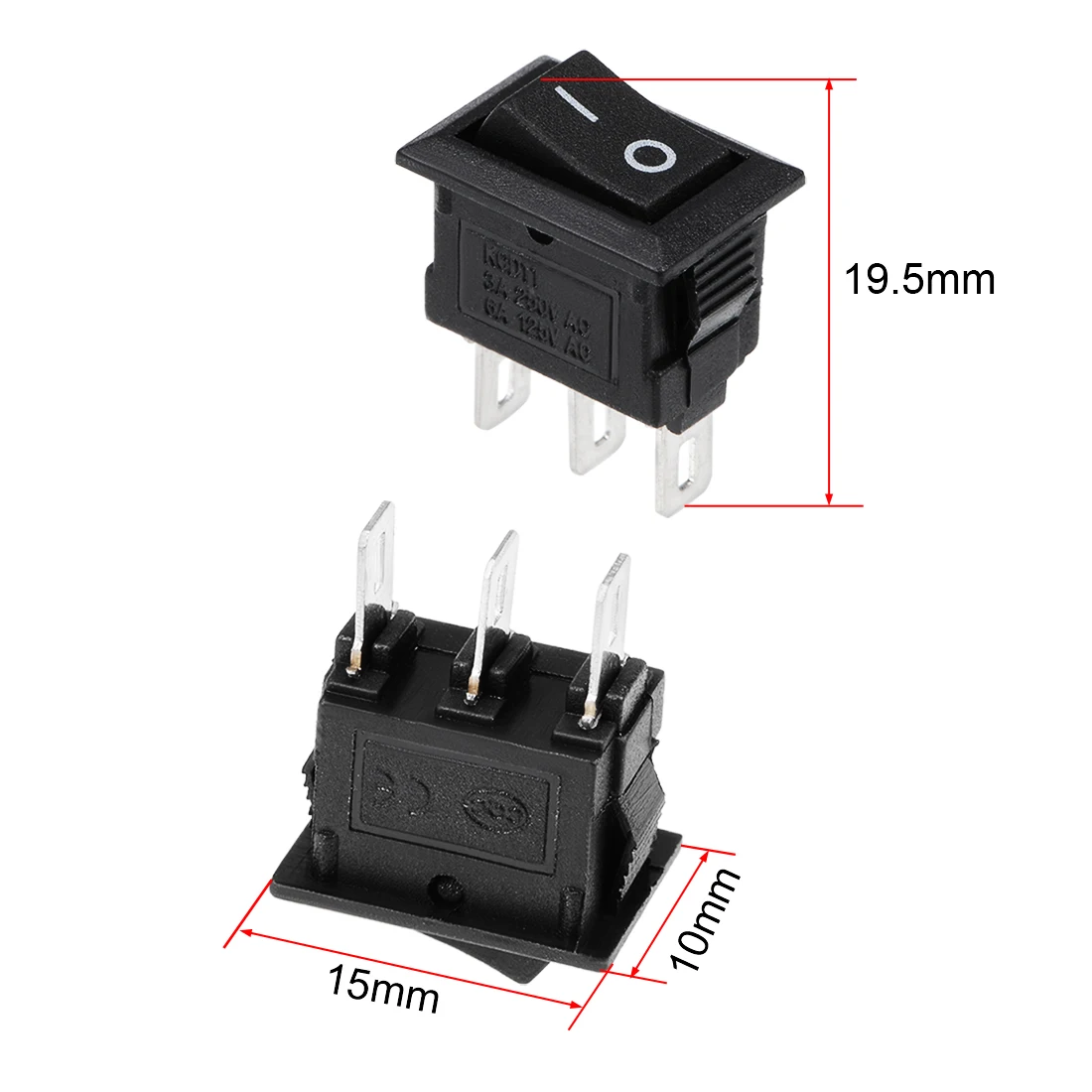 uxcell 20 pcs x Red Button 2 Pole SPST ON-OFF Mini Boat Rocker Switch 10A//125V 6A//250V AC