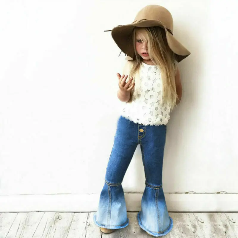 Toddler Kids Baby Girls Wide Leg Denim Bell-Bottoms Long Flare Pants Trousers Jeans Hot Sale Girls Pants