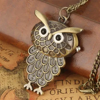

Retro Cute Owl Pocket Watch for Girls Boys 3D Bronze Case Necklace Pendant Watch Gift for Boyfriend Girlfriend Drop Shipping