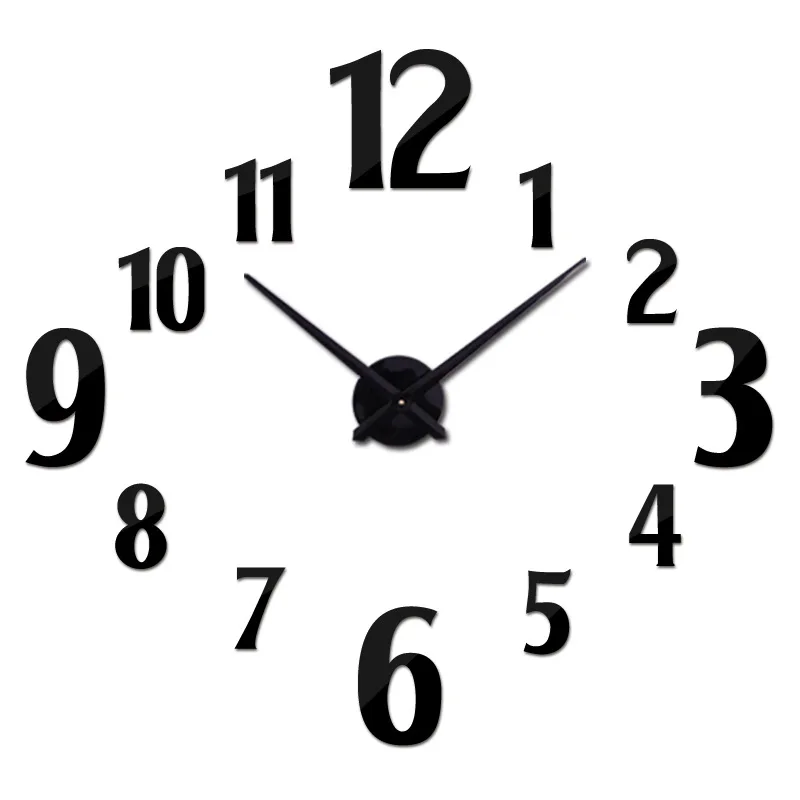 Modern Brief DIY Mirror Wall Sticker Needle Wall Clock Living Bedroom Quartz Clock Creative Home Office 3D Decor - Color: black