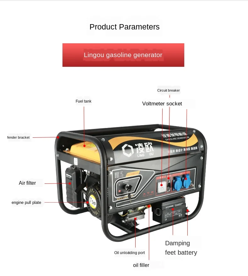 Gerador de Gasolina Começo da Mão Mudo ao ar Casa Pequena Monofásica Trifásico 380v Livre 220v 7kw High Quality Renovação da Casa