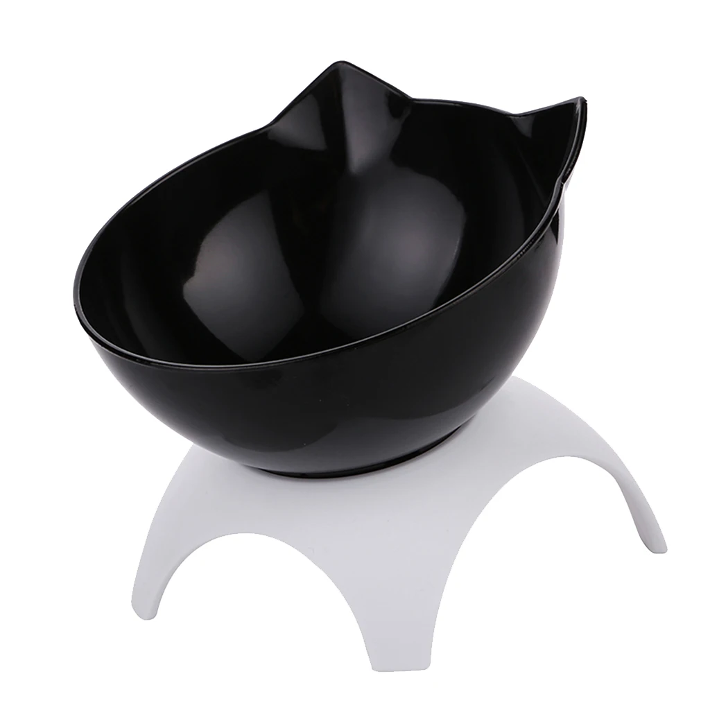 Cute Cat Dog Elevated Bowls 15° Tilted Raised Food Container With Stand Single Bowls Black White