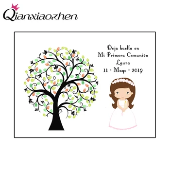 

Qianxiaozhen Personalized Canvas Fingerprint Tree Signature DIY Guest Book For Girls First Holy Communion Souvenir Decorations