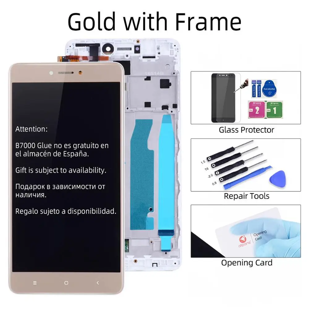 Gold with Frame Дисплей для XIAOMI Redmi Note 4X LCD в сборе с тачскрином на рамке 5.5'' черный белый золото Snapdragon 625 - Цвет: Gold with Frame