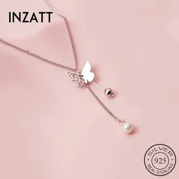 

INZATT Real 925 Sterling Butterfly Pearl Pendant Choker Necklace For Fashion Women Cute Fine Jewelry Accessories 2020 Gift