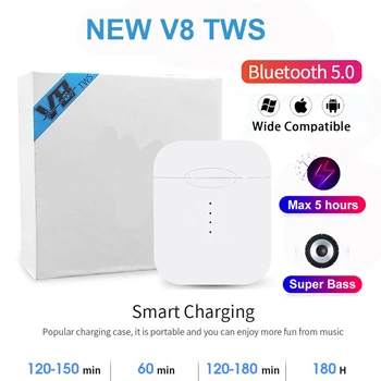 

2020 new V8 TWS Bluetooth 5.0 , touch Mini earplug, with microphone, suitable for iPhone Samsung Xiaomi Huawei iPhone