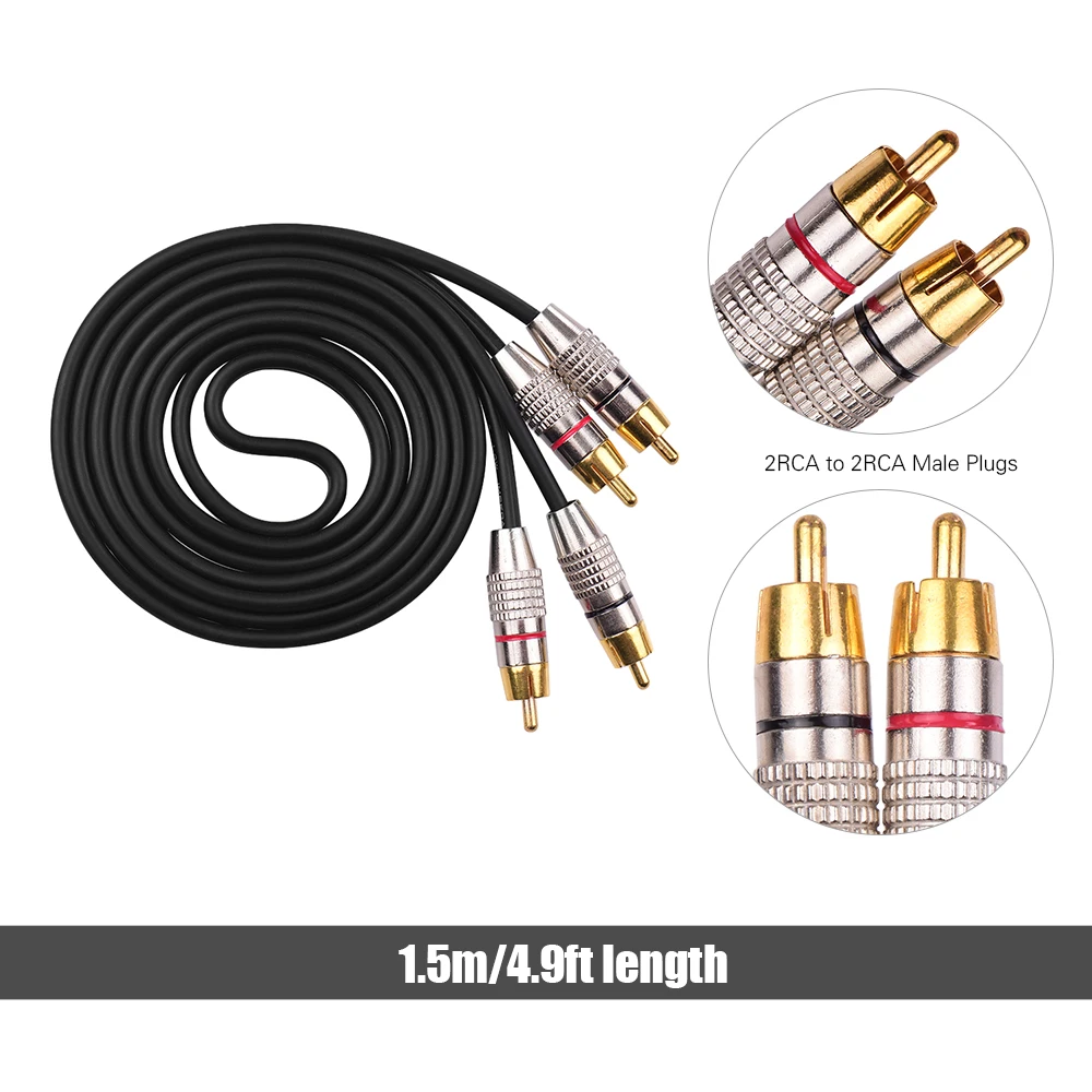 Audio Video Connecting Wires 2RCA to 2RCA Stereo Audio Cable Shielded RCA Cords 24K Compatible with Speaker Amplifier - Цвет: 1.5m