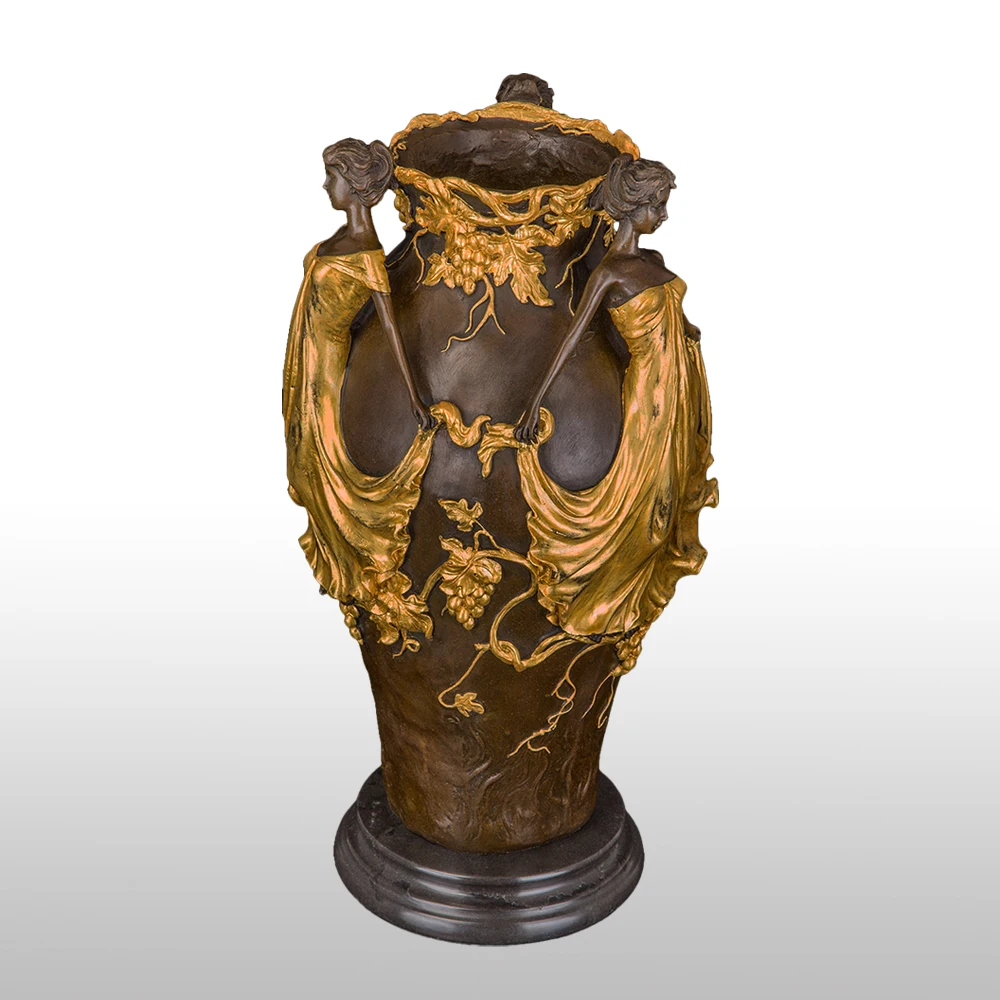39 см классические женские статуэтки винтажная бронзовая урна ваза-Статуэтка антикварная скульптура искусство домашний декор - Цвет: Golden