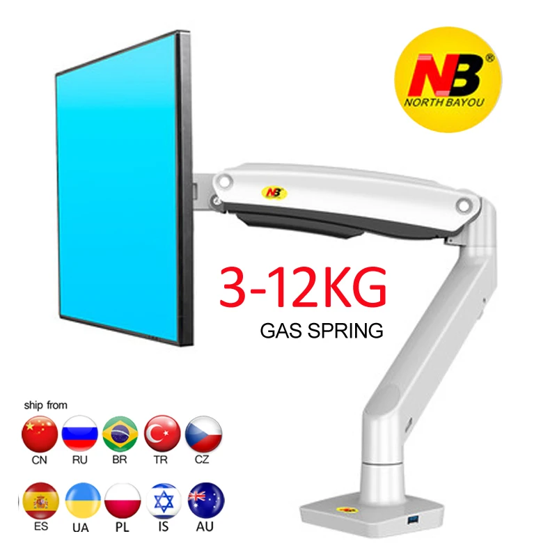 NEW F100A Gas Spring Arm 22-35 inch Screen Monitor Holder 360 Rotate Tilt Swivel Desktop Monitor Mount Arm 2-13kg USB3.0 Ports