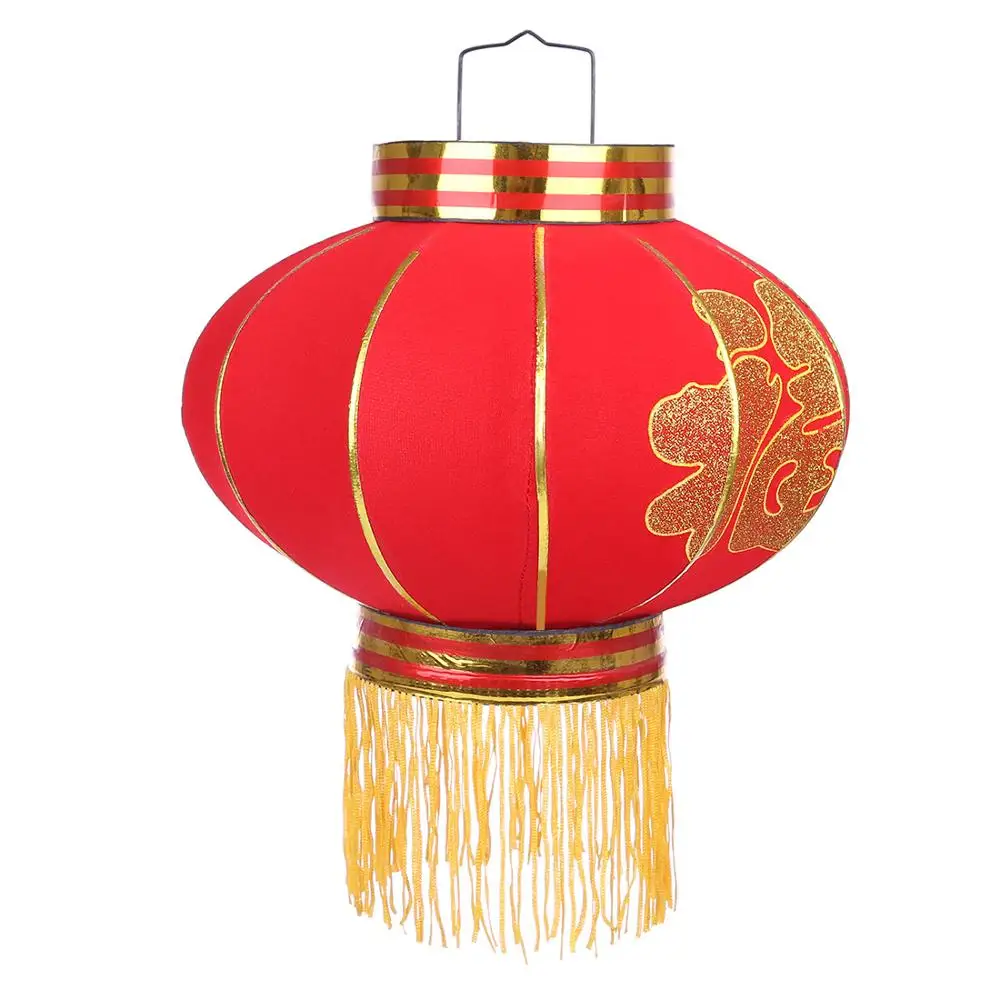 30 см круглый большой красный фонарь флокированная ткань открытый год Китайский Весенний фестиваль украшения фонарь-фу