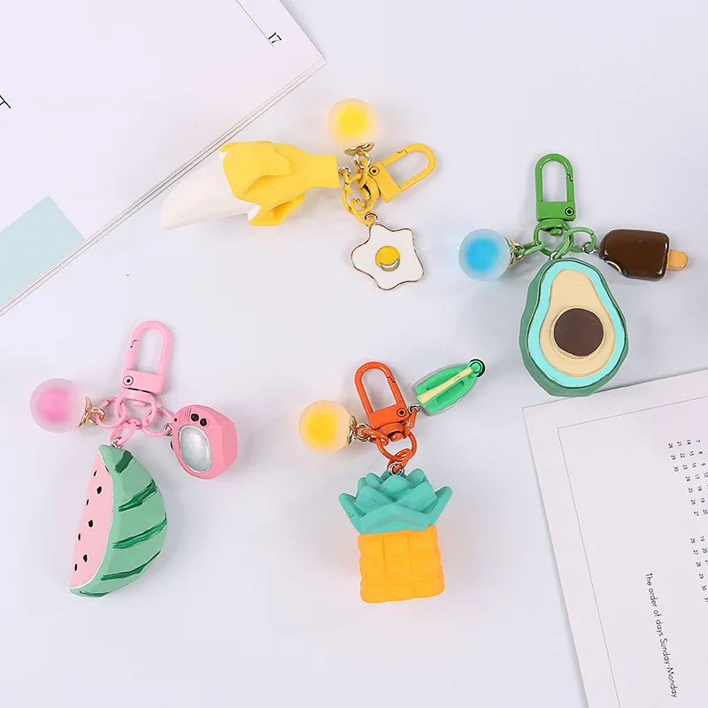 

Cartoon Avocado Banana Watermelon Fruit Keychain Ring Airpods Accessories Keychain Jewelry for Women KeyRing Bag Charm Trinkets
