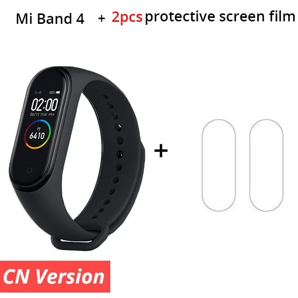 Xiaomi mi смарт-браслет 4, 3 цвета, AMOLED экран, mi Band 4, фитнес-браслет, Bluetooth, Smartband - Цвет: CN Version Add Film