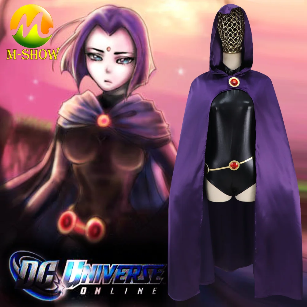 DC Comic Teen Titans Raven Cosplay Costume for Adult Halloween Cosplay Jumpsuit with Cloak Raven Co