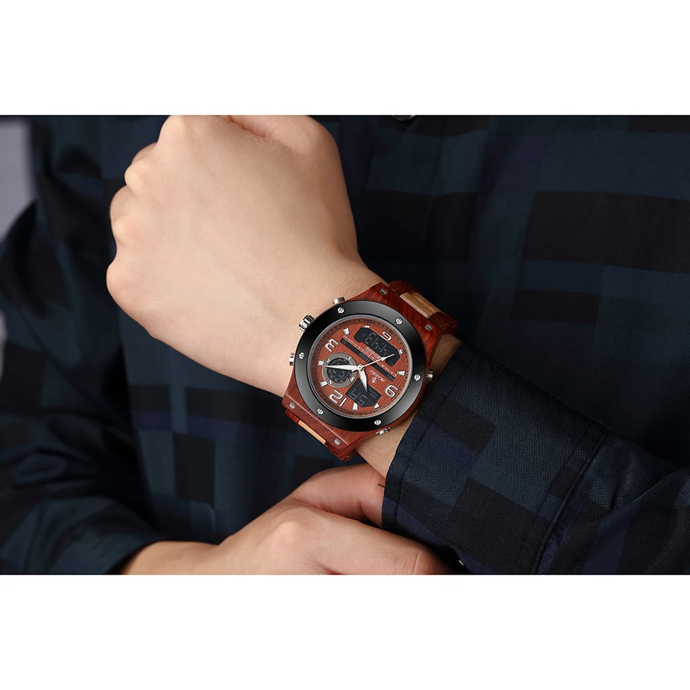 Wood Watch for Men Watch Relogio Masculino Multi-function Chronograph Date Sports Waterproof Mens Male Wooden Quartz Wristwatch