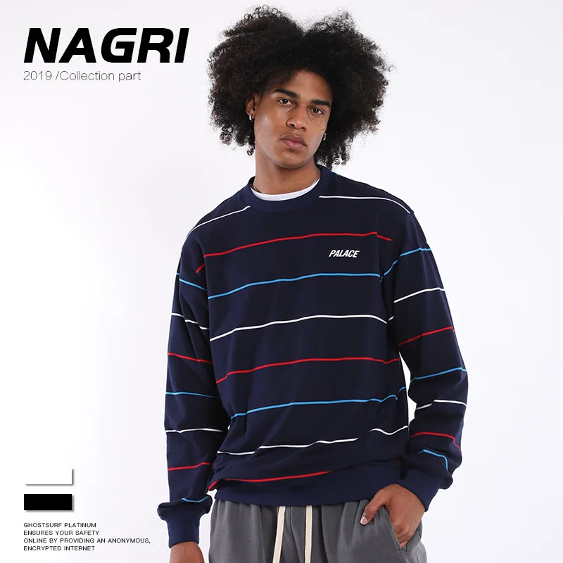 

Palace Life Europe And America Popular Brand MEN'S Wear Long Sleeve Trend Stripes Retro Hong Kong Style Casual INS Wind MEN'S Sw