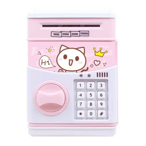 Мультфильм животных печати копилка мини Банкомат деньги пароль депозит коробка музыкальная игрушка милый мультфильм дизайн Ранние развивающие игрушки - Цвет: Pink Cat