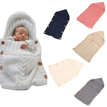 

Newborn Baby Cute Knitted Crochet Hooded Envelopes Warm Sleeping Bags Autumn Kids Swaddle Wrap Swaddling Blanket Slaapzak Pad