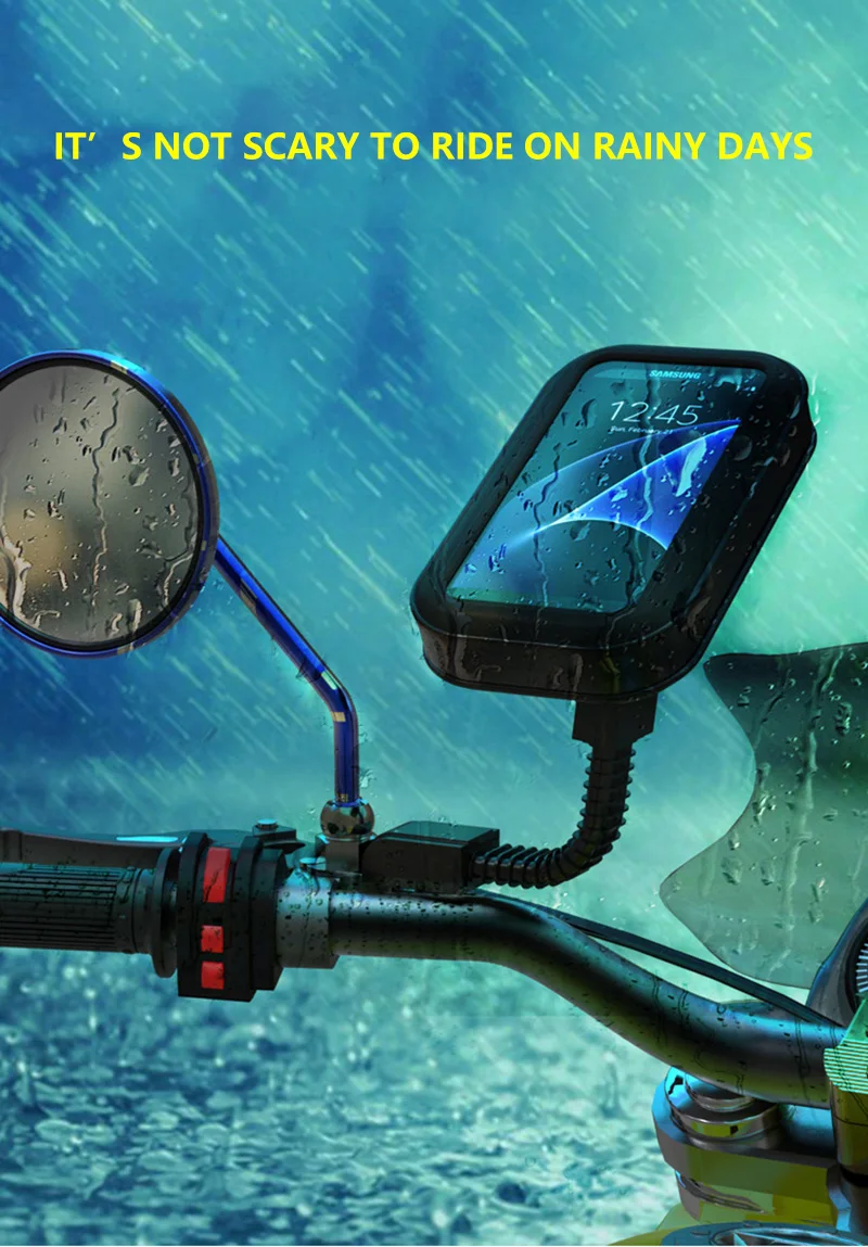 YPAY Waterproof Motorcycle Bicycle Phone Bag Holder Stand Mobile Phone Handlebar Rearview Mount Stand For iPhone X 8 Samsung S9