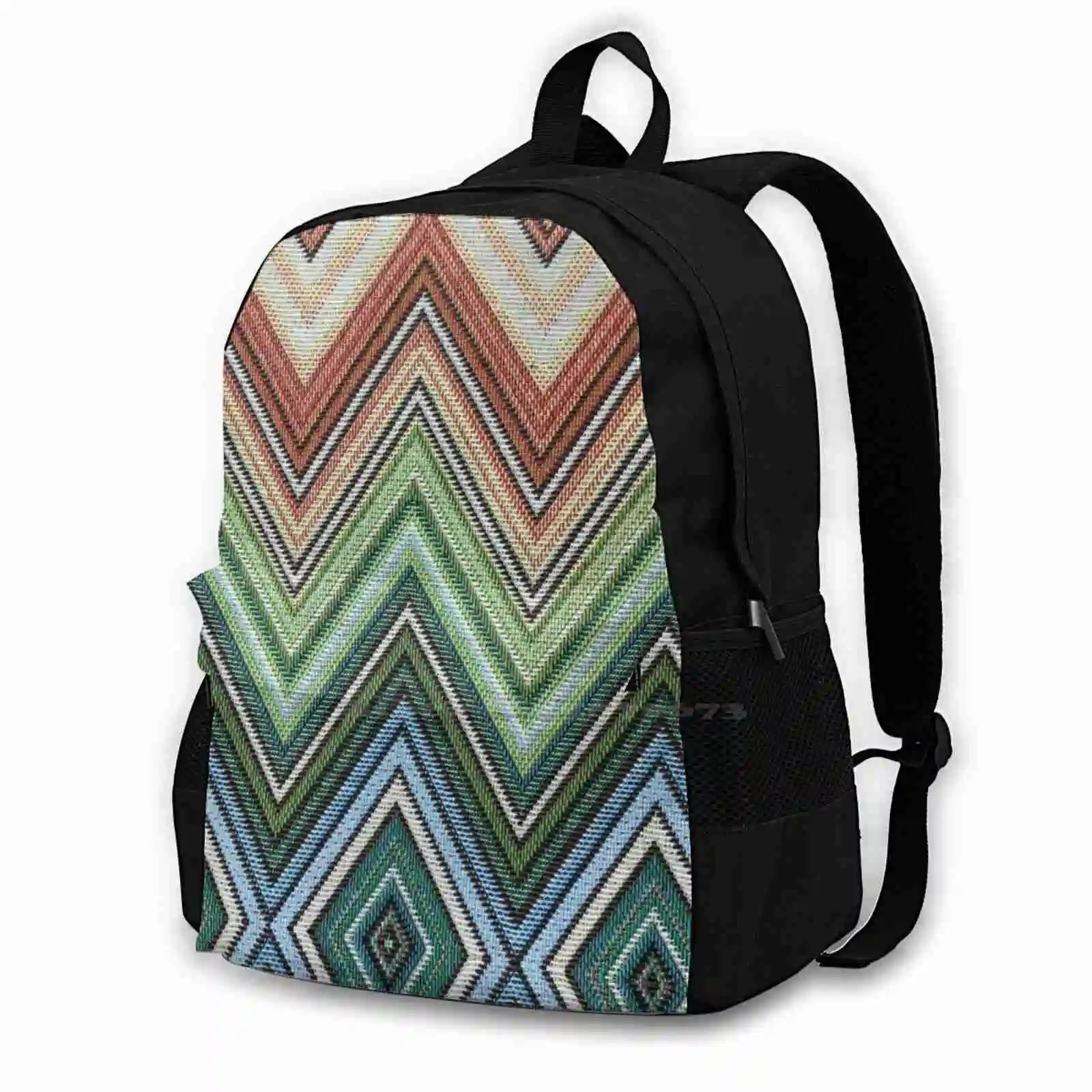 Zig Zag Pattern Bag Zaino Per Uomo Donna Ragazze Adolescente Nero Geometrico Designer Costoso Casa Moda Colore Pastello