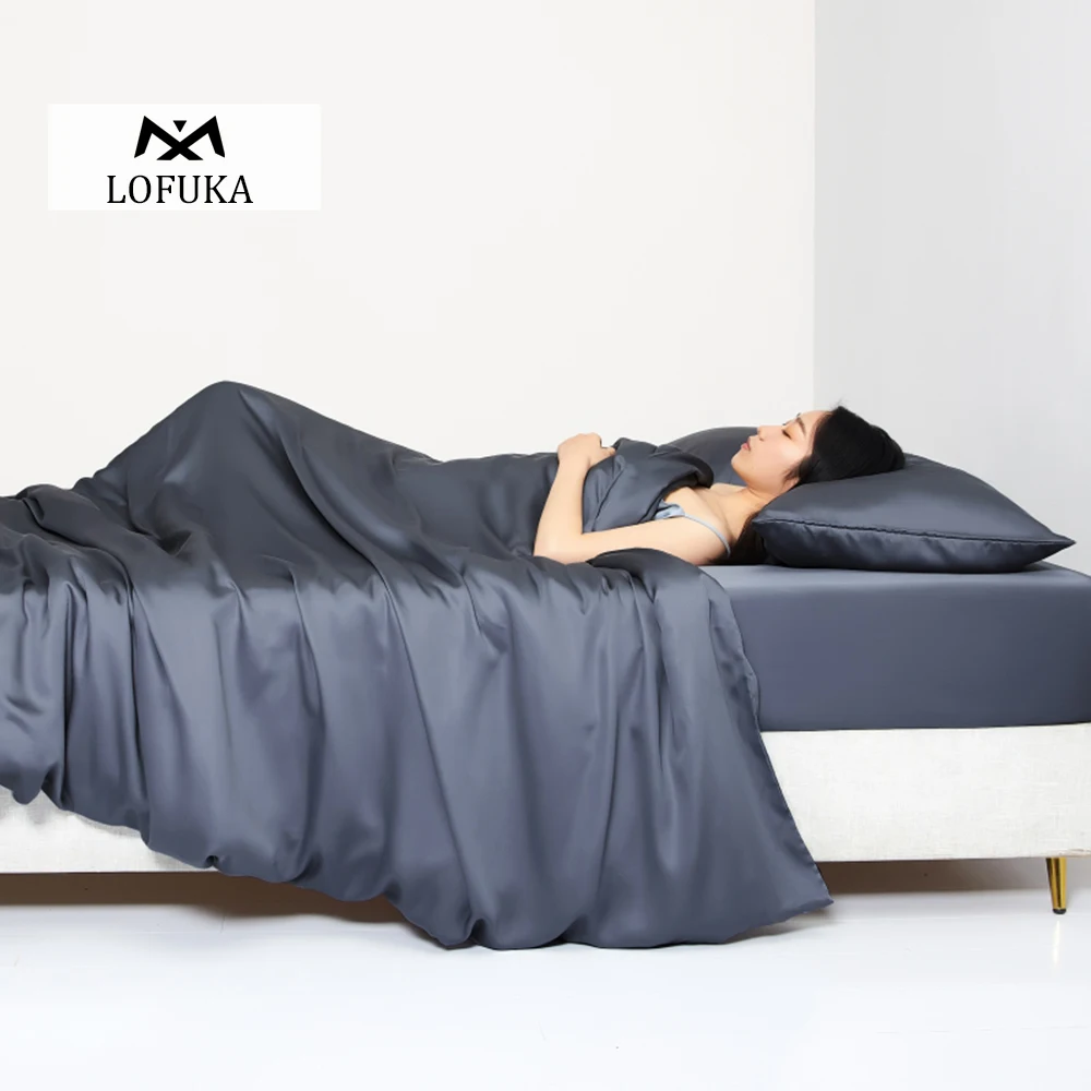 

Lofuka Noble Gray 100% Silk Bedding Set Beauty Duvet Cover Flat Sheet Fitted Sheet Pillowcase Queen King Bed Linen For Women Men